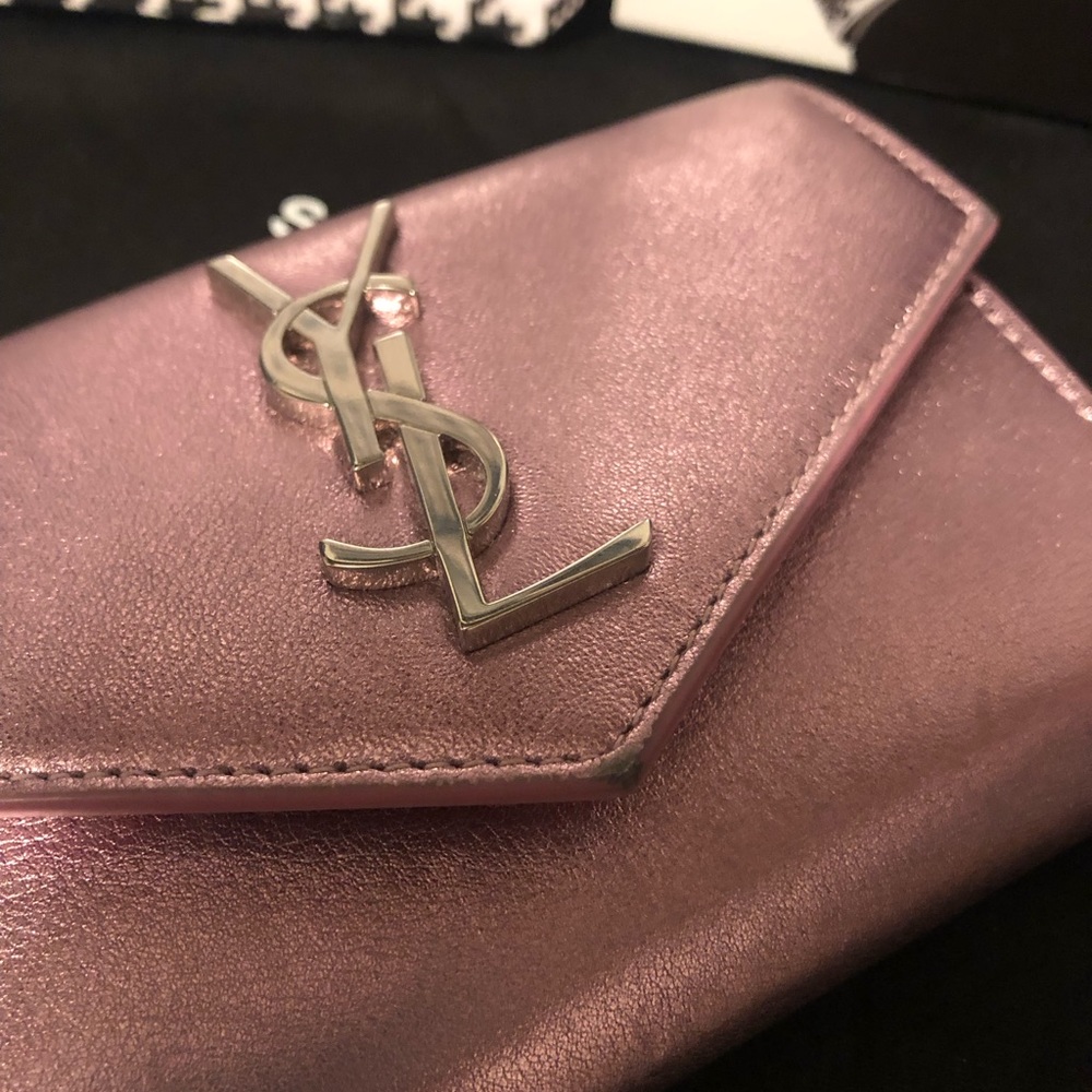 YSL Yves Saint Laurent Azalea Metallic Pink Wallet Rare - Picture 2 of 16
